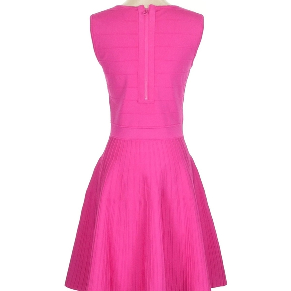 Pink Tartan | Hot Pink Fit & Flare Pleated Sleeveless Dress | Size S - Picture 2 of 10